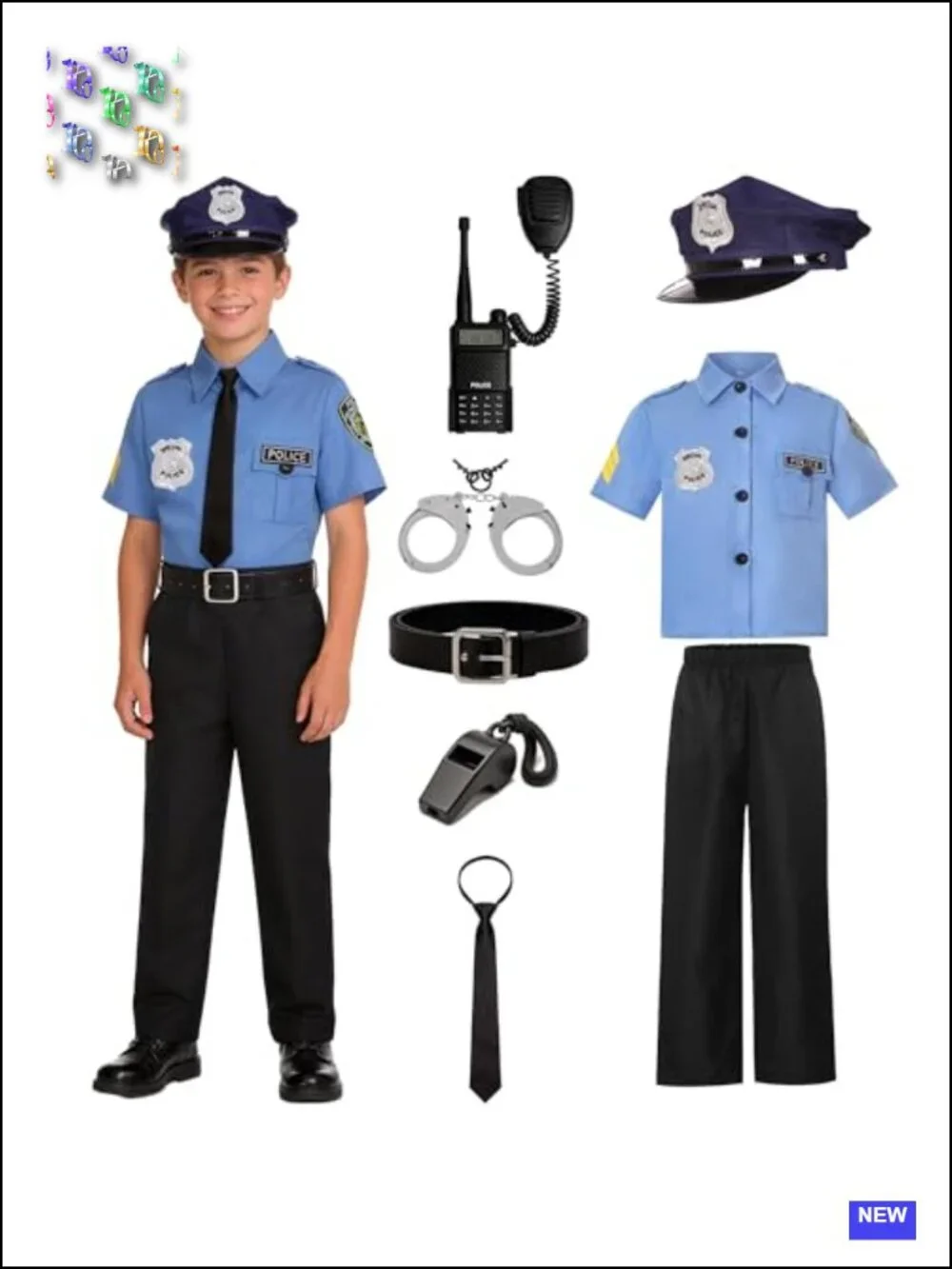 Kids Police Officer Costume Boys Cop Outfit Pretend Play Dress Up with Hat